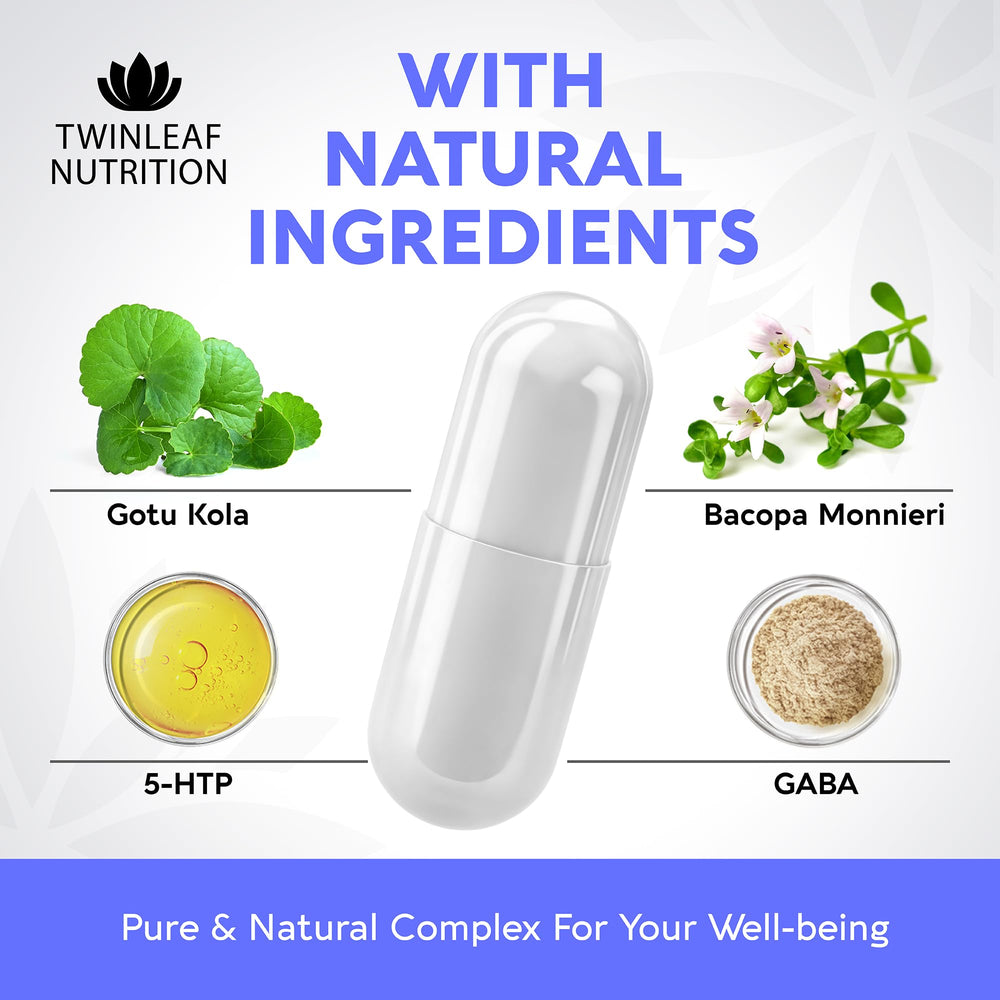 Twinleaf Serotonin Booster botanical blend featuring Gotu Kola and Bacopa for focus