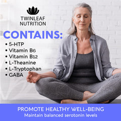 Twinleaf Serotonin Booster label and packaging highlighting USA-made quality