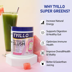 Tyillo Super Greens Powder container open for quick morning mix