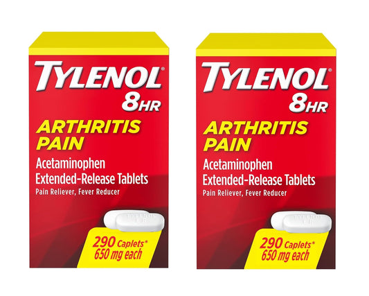 Tylenol Arthritis Pain extended-release caplets close-up with 650 mg formula for daily joint comfort.