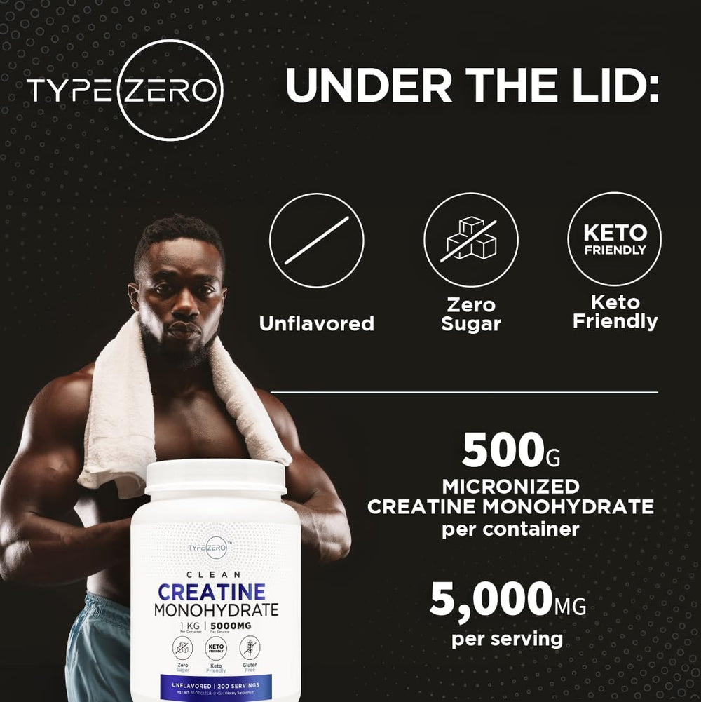 Type Zero Creatine Monohydrate in shaker ready for pre- or post-workout prep