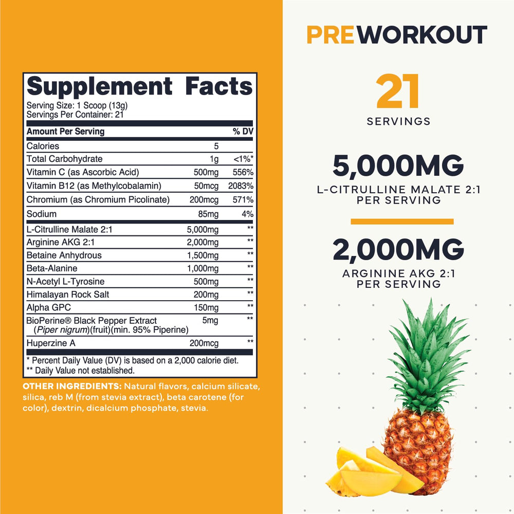 Type Zero pineapple mango scoop highlights flavor for tasty pre-workout energy without caffeine.