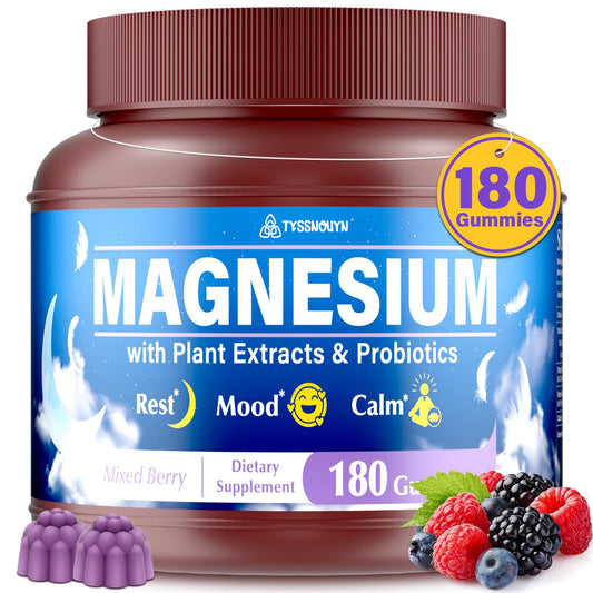 Tyssnouyn Magnesium Gummies bottle front showing sugar-free berry flavor for rest support