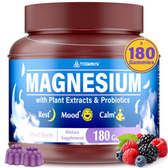 Tyssnouyn Magnesium Gummies bottle front showing sugar-free berry flavor for rest support