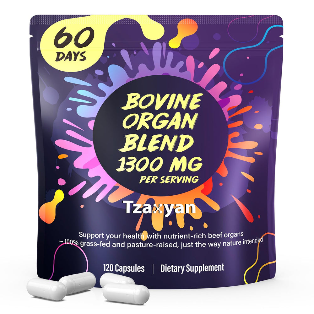 tzaxyan 1300mg beef organ supplement bottle front for daily vitality