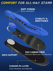 UBARONY carbon fiber insole highlights a heel cup for shock absorption during walking.