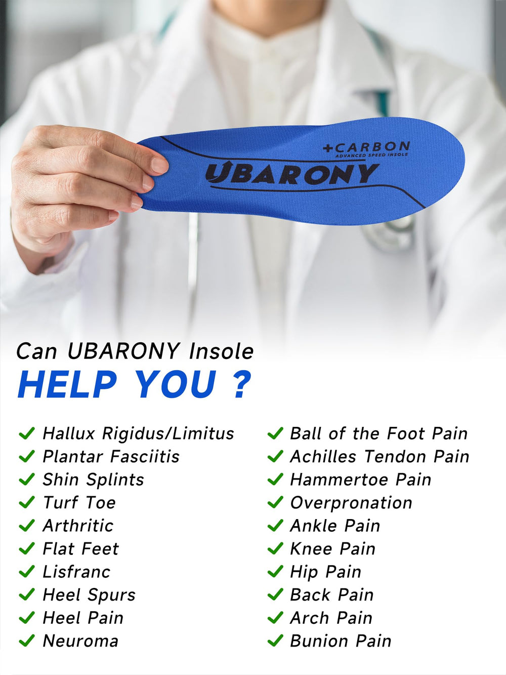 UBARONY cut-to-fit insoles adapt to different shoe sizes and widths.