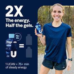 UCAN Edge energy gel shot 2oz packets back detailing ingredients and LIVSTEADY energy