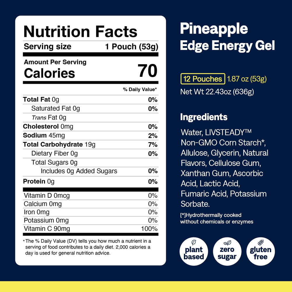 UCAN Edge pineapple energy gel shot tube open on running belt