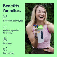 UCAN Hydrate Watermelon powder being poured into a glass for keto-friendly hydration.
