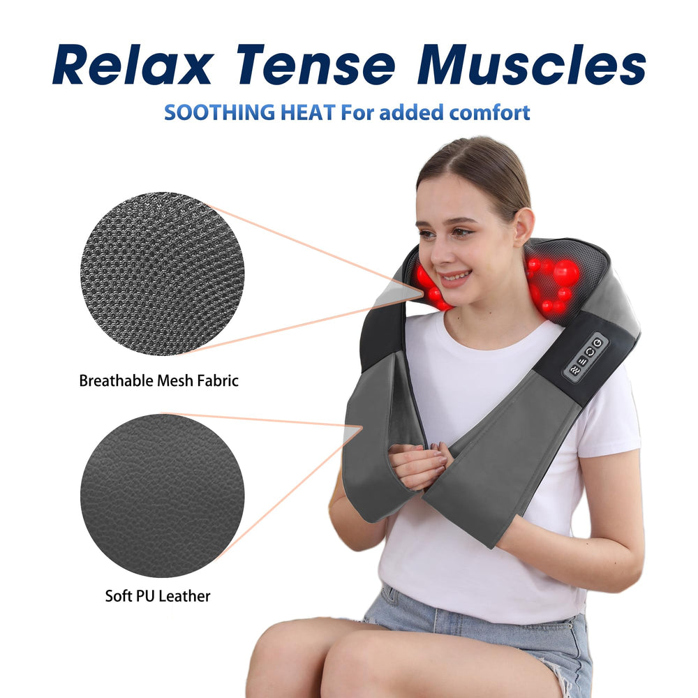 UFFAE Grey Shiatsu Massager in use during travel or at home for relief.