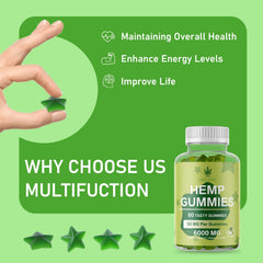 Hemp gummies with organic hemp oil ingredients in a transparent pack.