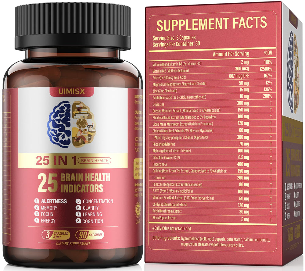 UIMISX Brain supplement bottle with capsules for focused daily performance.