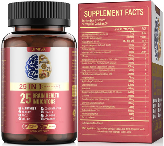 UIMISX Brain supplement bottle with capsules for focused daily performance.