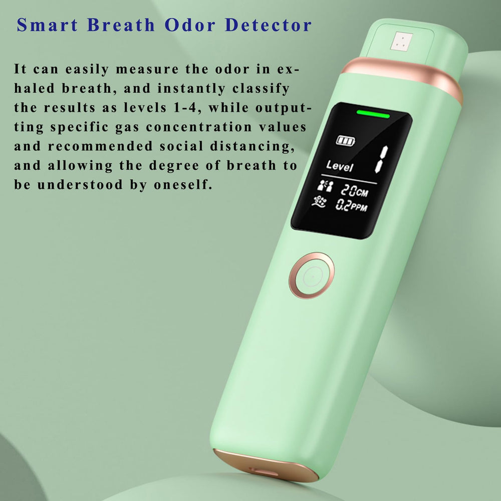 Ujhosld smart breath odor detector display with real-time gas levels and social distance guidance.
