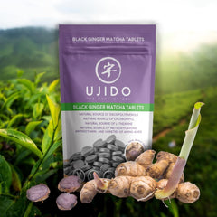 Ujido Japanese matcha powder bag highlighting traditional heritage.