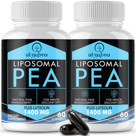 Ulmubra Liposomal PEA bottle with splash showing superior absorption potential.