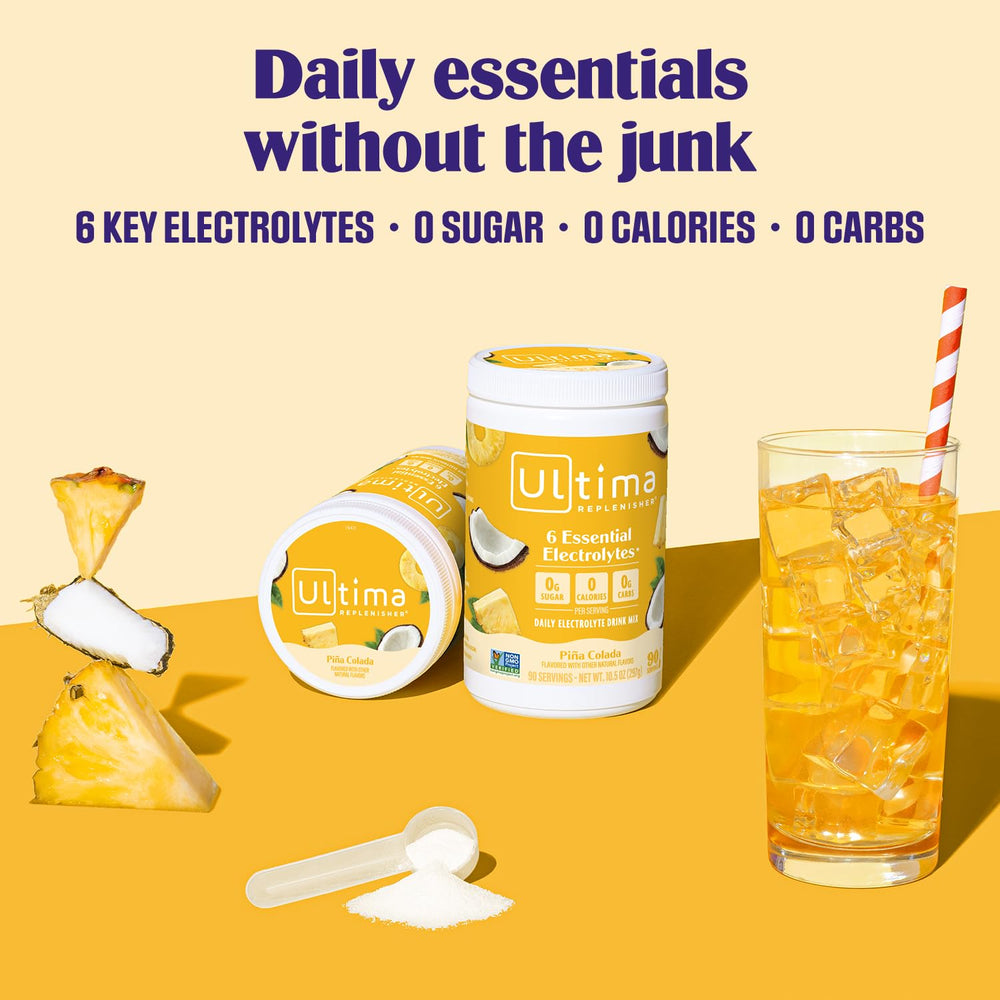 Pina Colada powder dissolving in water for tropical hydration.