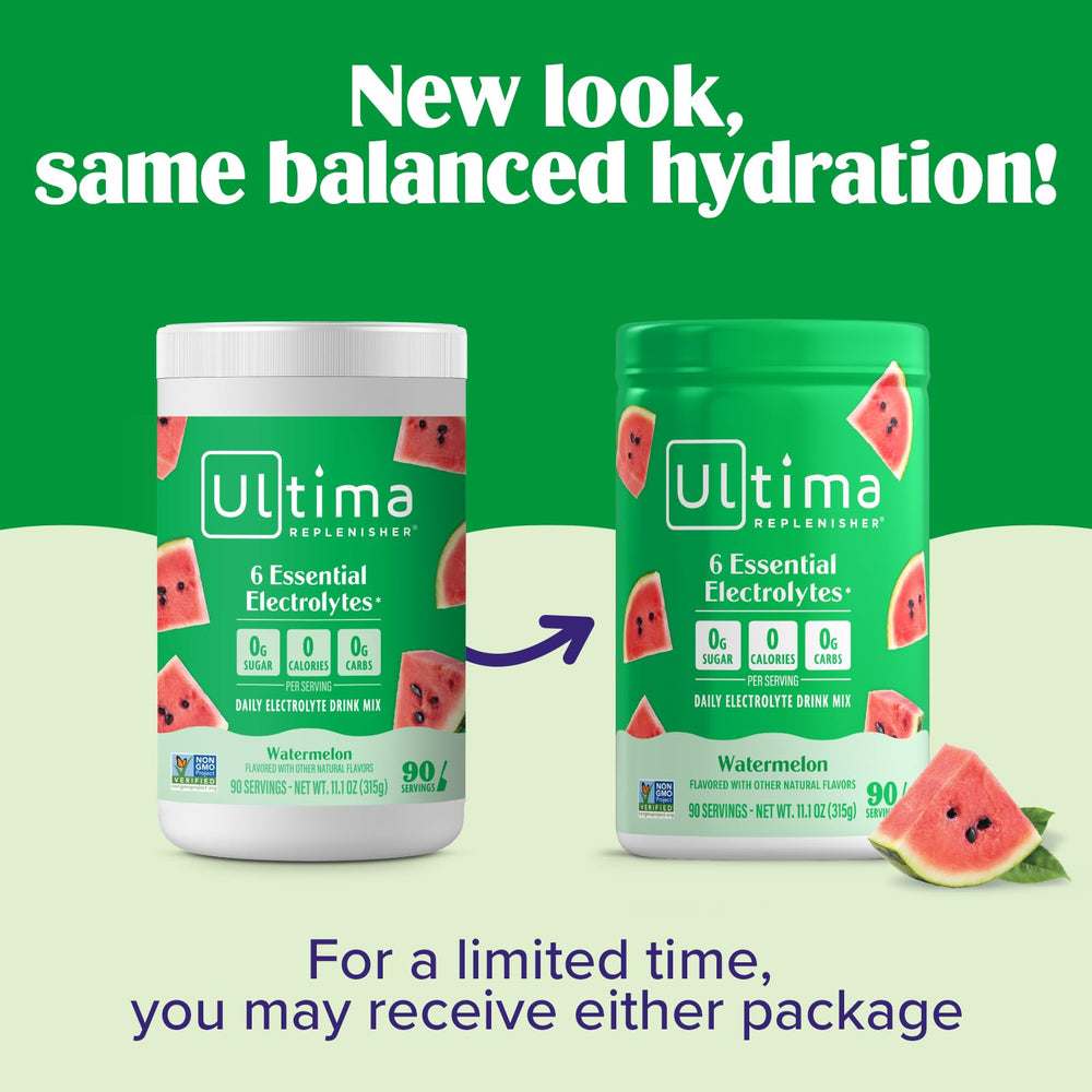 Ultima Replenisher Watermelon bottle pouring into glass demonstrates convenient hydration.