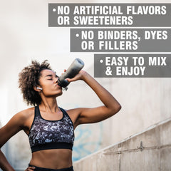 Ingredients list close-up on Ultimate EAA powder highlighting essential amino acids.