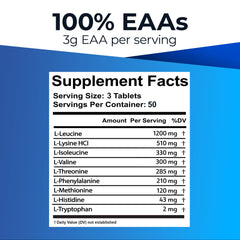 Ultimate EAA tablets being poured, highlighting easy-to-swallow design for workouts.