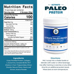 Scoop of Ultimate Paleo Protein ready to add to a shaker.
