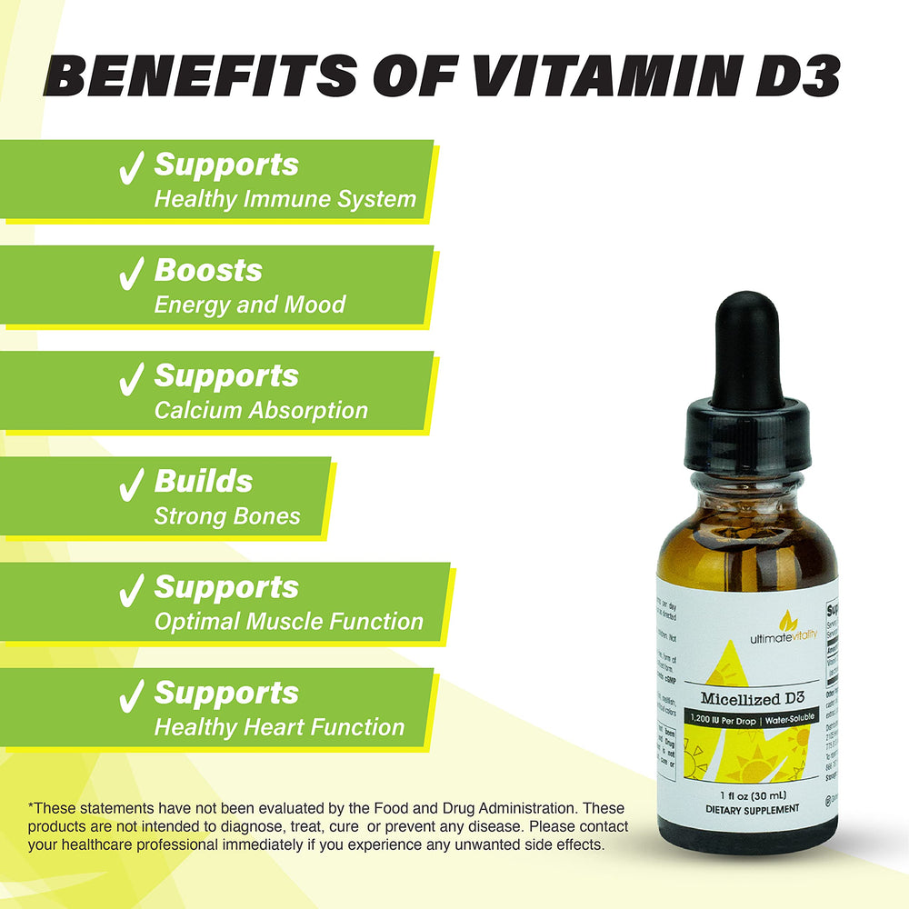 UltimateVitality D3 daily-dose by drop communicates simple routine.