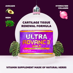 Label detail of Ultra Advance 3 Gold showing traditional herb blend.