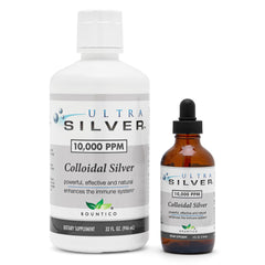 Ultra Silver colloidal silver bottle showing 32 oz capacity for extended home use