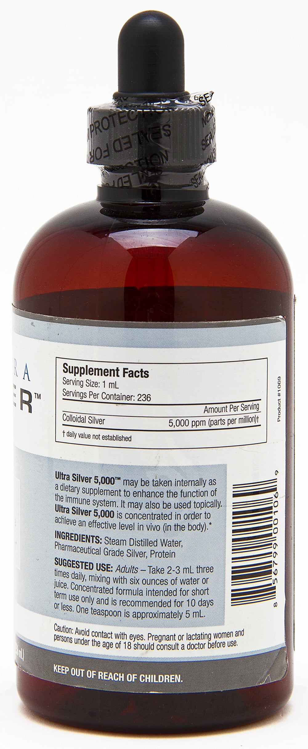 Ultra Silver Colloidal Silver label closeup with clear certification details