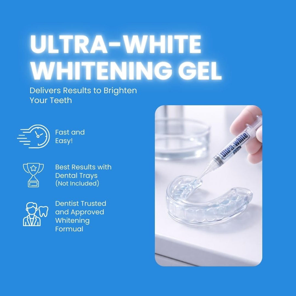 Ultra White 22% gel dental tray coverage for even whitening results.