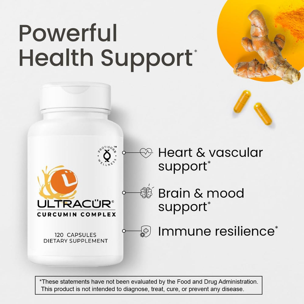 UltraCur Curcumin capsules pouring smoothly into hand for easy dosing.