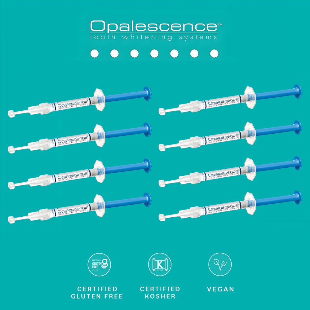 ULTRADENT Opalescence PF 20% gel being dispensed into a tray.