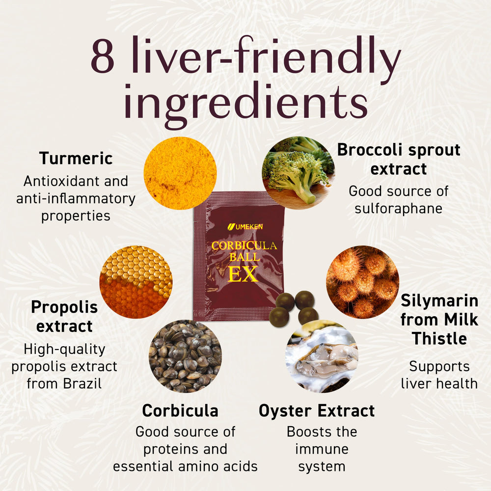 Umeken Corbicula Ball EX ingredients panel shows natural extracts