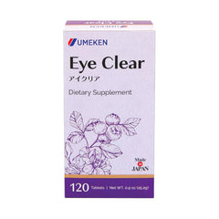 Umeken Eye Clear bottle packaging shows easy daily use with two tablets.