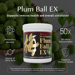 Umeken Plum Ball EX bottle label closeup highlights ingredients and antioxidants