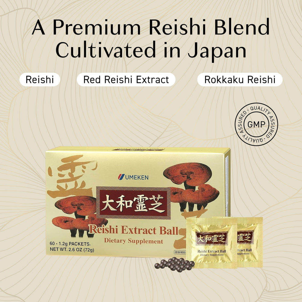 Umeken Reishi ball extract texture close-up indicating antioxidant richness.