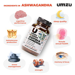 UMZU Ashwagandha label close-up highlighting standardized extract quality.