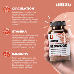 UMZU Redwood with garlic visual highlighting garlic’s role in circulation support.