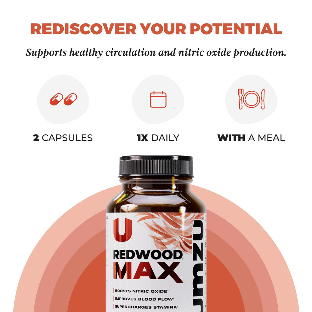 UMZU Redwood Max pine bark graphic emphasizing natural ingredients