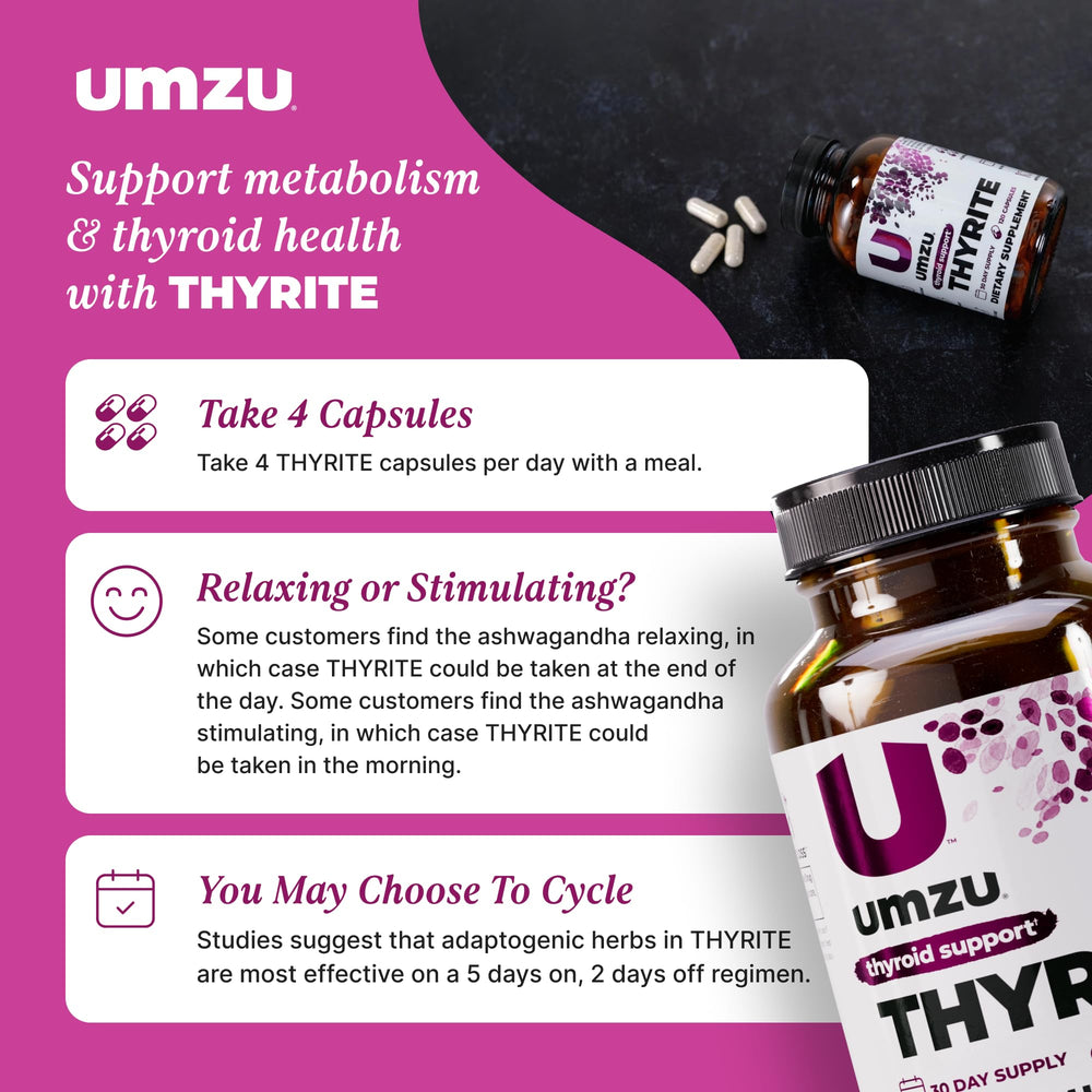 UMZU Thyrite dosage chart shows a 30-day supply