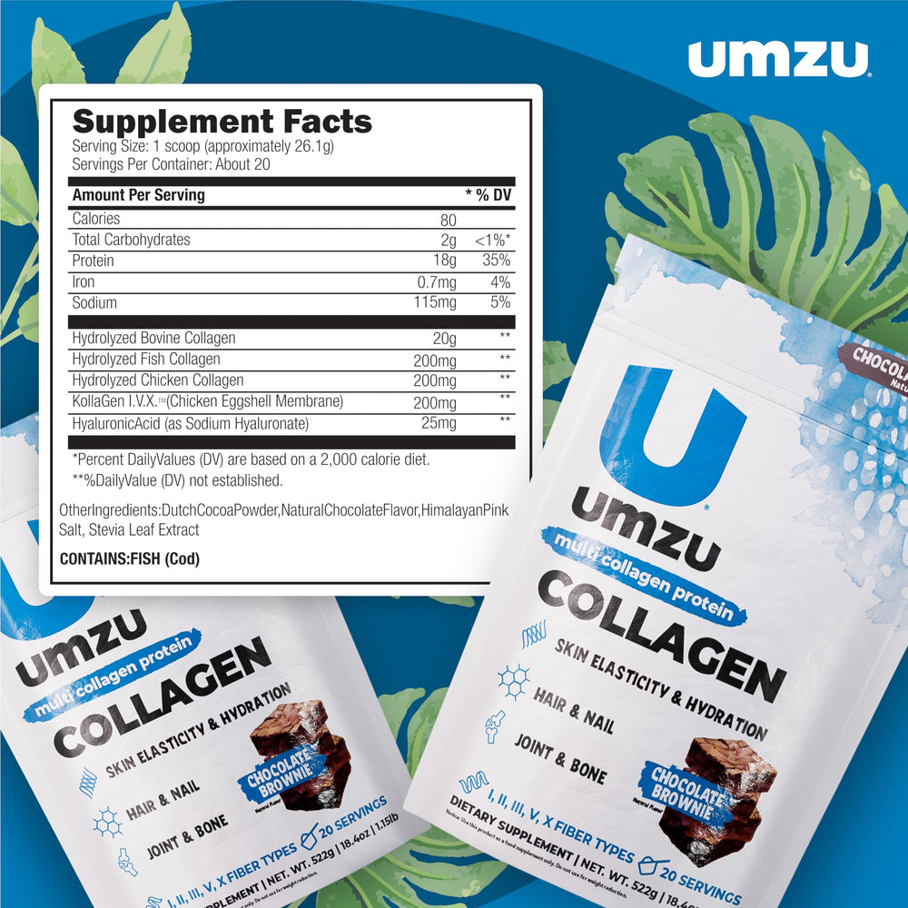 UMZU zuCollagen Chocolate shake in glass demonstrates versatile consumption options.
