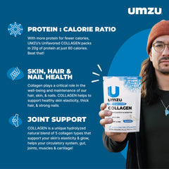 UMZU zuCollagen scoop-dispense highlighting convenient serving size for recovery.