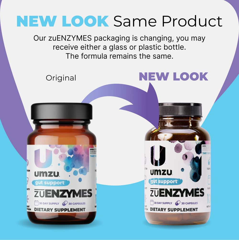 UMZU zuEnzymes capsule close-up emphasizing capsule quality and routine use.