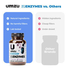 UMZU zuEnzymes capsule beside a fiber-rich meal for digestion support.