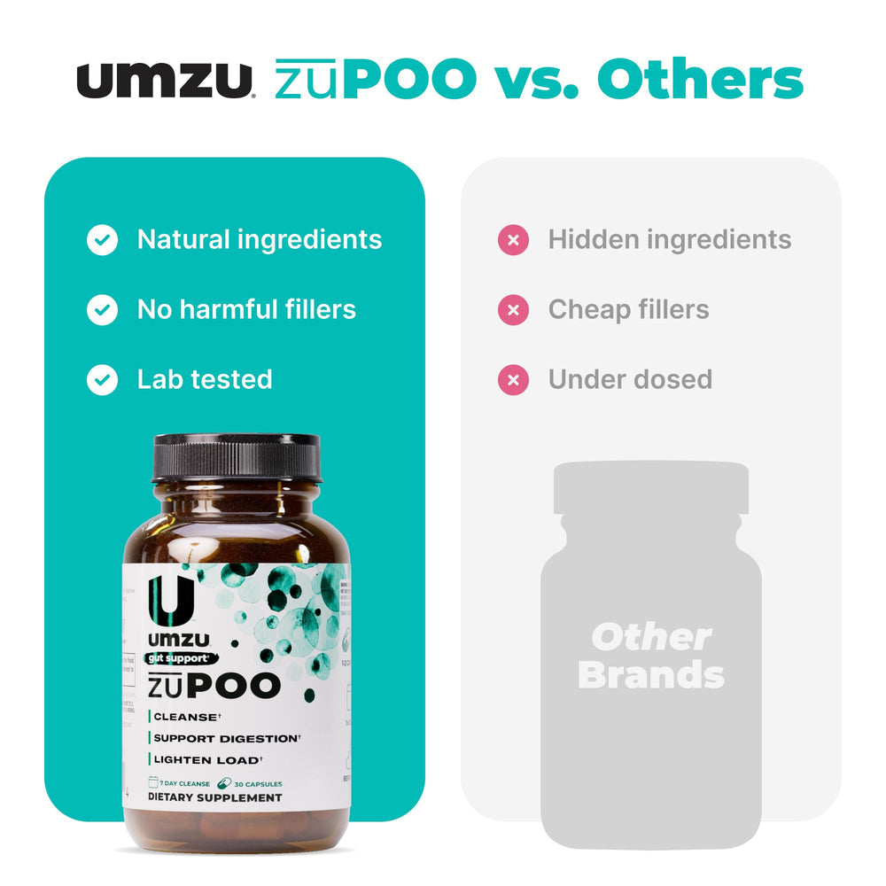 UMZU zuPOO ginger and apple cider vinegar image highlighting digestion support.