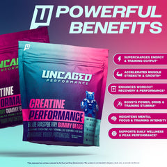 Close-up of Uncaged Performance gummies texture, highlighting smooth flavor for easy daily use.