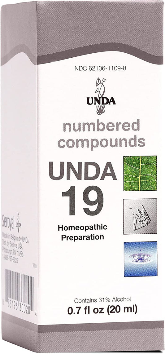 UNDA 19 Numbered Compounds bottle for holistic balance and drainage support.