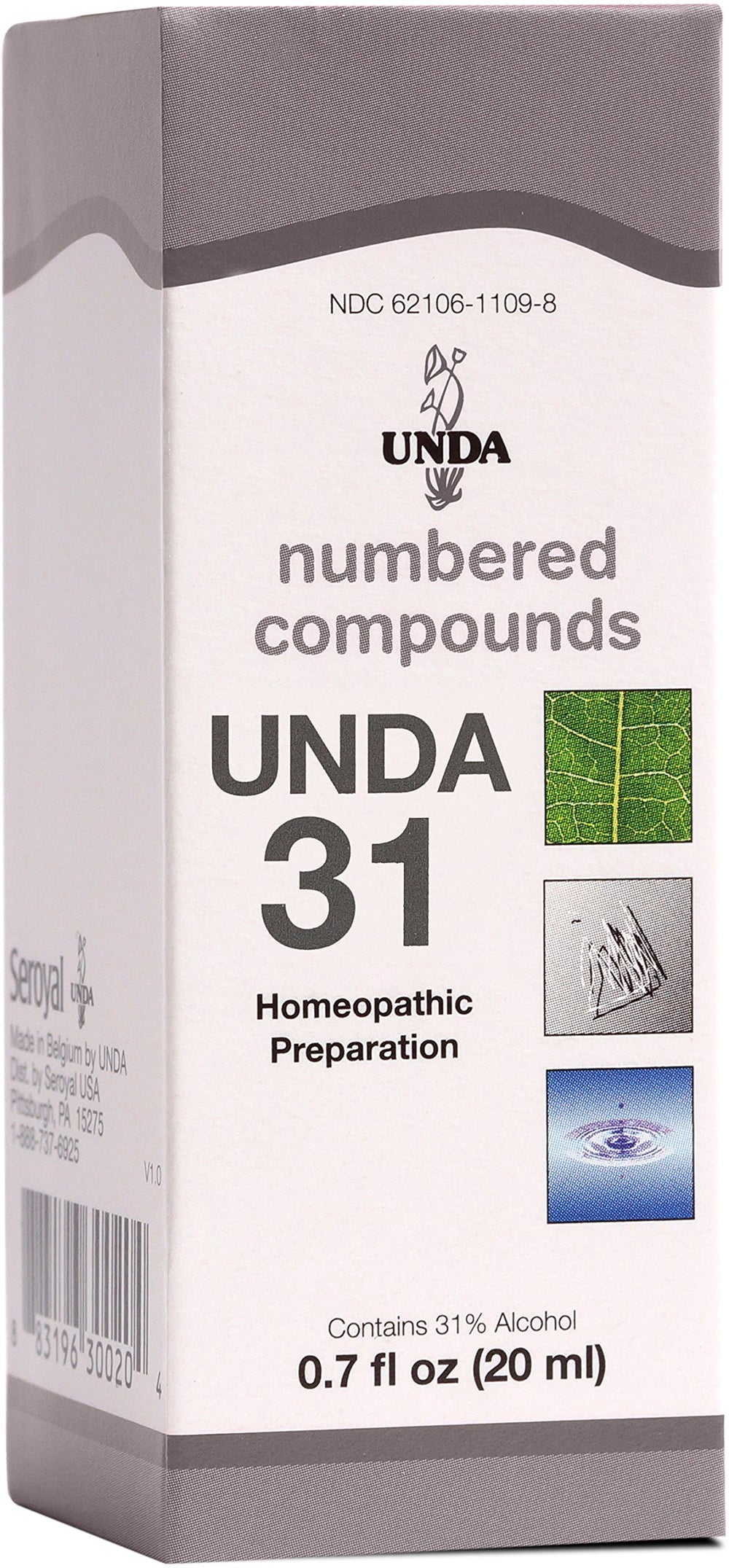 UNDA 31 Numbered Compounds bottle label, potential support for overall balance and well-being.