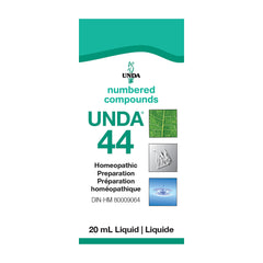 UNDA 44 Numbered Compounds bottle front showing premium homeopathic quality